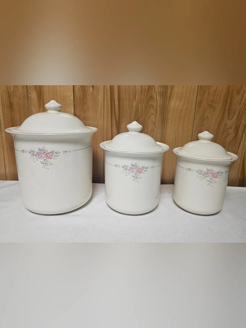 Pfaltzgraff Trousseau 3 Piece Canister Set W/ Lids Vintage USA Floral Stoneware